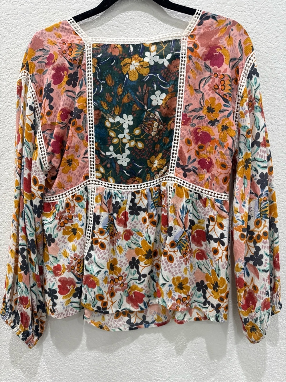Maeve Anthropologie Nikki Peasant Blouse Women’s XS Floral Boho Lace Trim - Picture 10 of 11